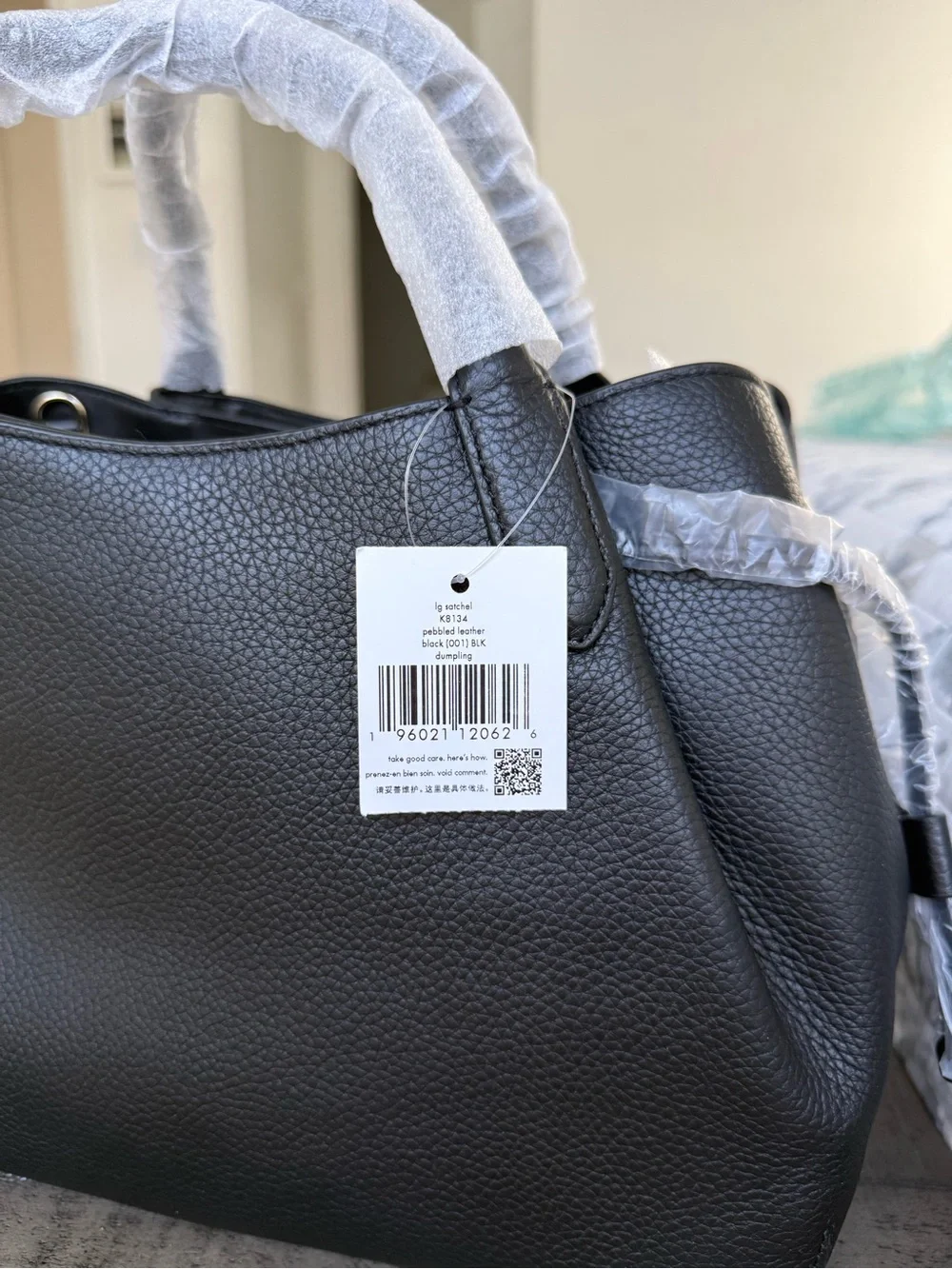 Kate Spade Dumpling Large Pebbled Leather Satchel Crossbody, Black NWT